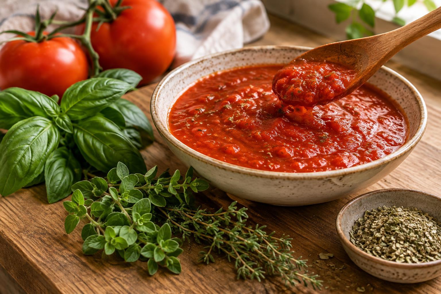 Bazylia, oregano i tymianek w sosie pomidorowym – jak zmieniają jego smak?